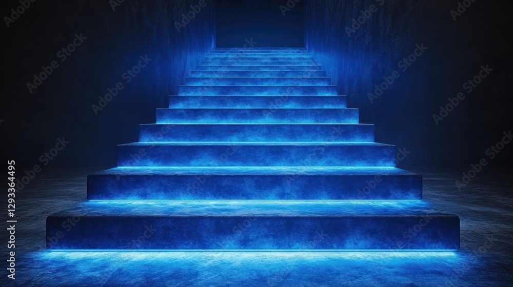 Glowing Blue Steps in Dark Corridor Glowing Blue Steps in Dark Corridor