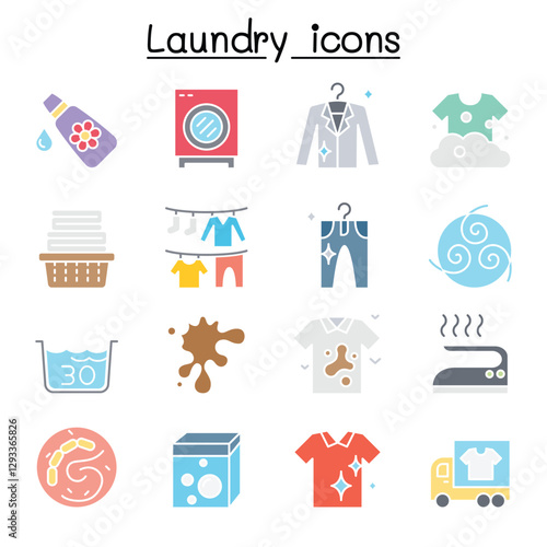 Laundry icon set in thin lline style