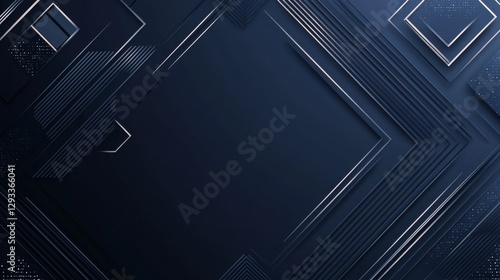 A dark blue and silver background features an abstract geometric pattern.  It includes triangles, diamonds, and other shapes with a subtle 3D effect, gradients, and a slightly textured look.
