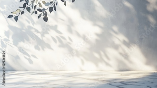 A simple, light background with soft leaf shadows on a pale wall and marble floor. Perfect for presentations.
