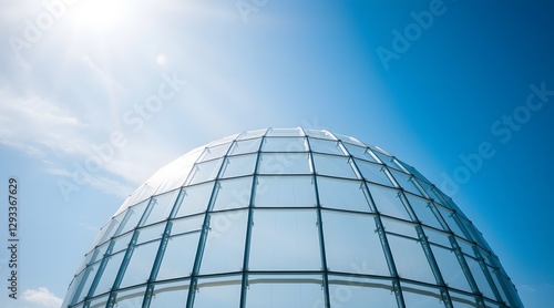 A striking glass dome structure against a bright blue sky, showcasing modern architectural design and innovative use of materials.   