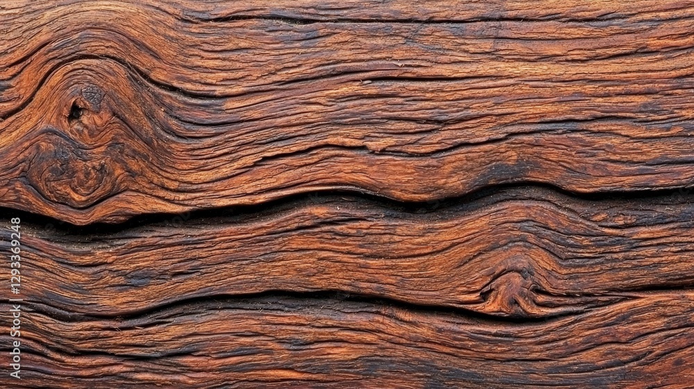 Naklejka premium Close up of a dark brown wood texture with a knot. Great for backgrounds and overlays.