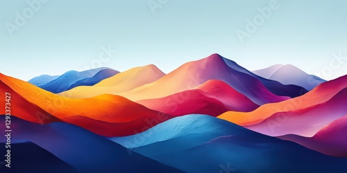 Close-up of a vibrant mountain panorama, splashed with fiery reds, deep oranges, soft pinks, vivid blues, and royal purples, forming a mesmerizing natural mosaic photo