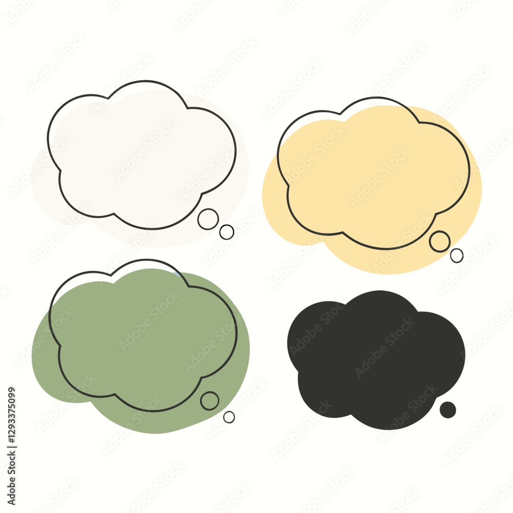 Four speech bubbles in a minimalist design, Four speech bubbles in a minimalist design,