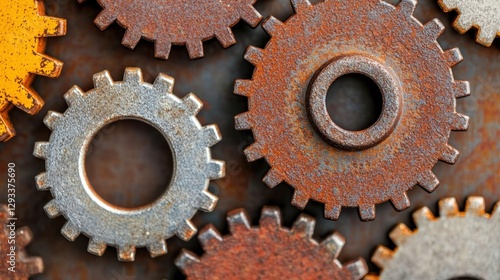Close up of rusty gears. Concept of industry, engineering, and teamwork.