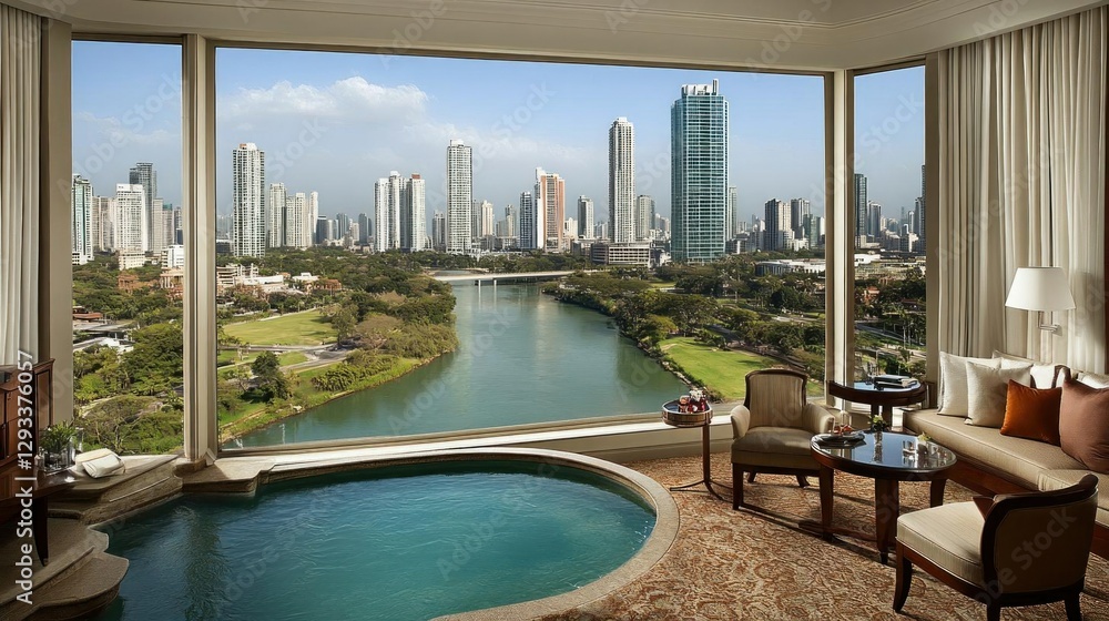 Fototapeta premium Luxury Suite Panoramic City View Private Pool