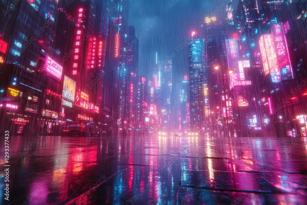 Neon cyberpunk cityscape with glowing futuristic buildings at night Neon cyberpunk cityscape with glowing futuristic buildings at night