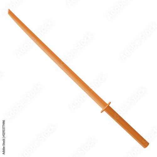 Wooden training sword bokken, katana. Traditional Japanese weapon isolated on white background. Vector