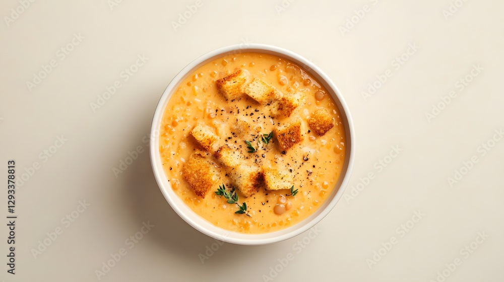 Creamy Lentil Soup with Toasted Croutons and Thyme Creamy Lentil Soup with Toasted Croutons and Thyme