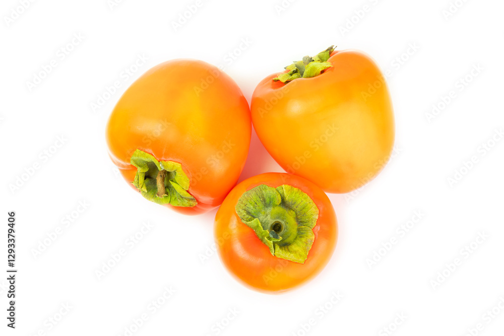 Persimmon isolated on white background. Persimmon fruit. Slice of ripe, juicy, sweet persimmon fruit. Vegan. Fruit garden. Close-up. Persimmon isolated on white background. Persimmon fruit. Slice of ripe, juicy, sweet persimmon fruit. Vegan. Fruit garden. Close-up.