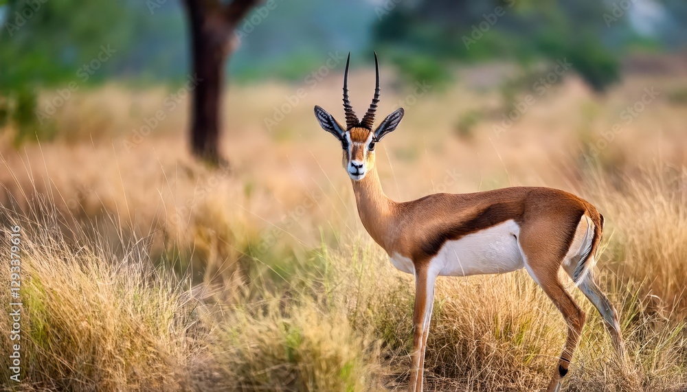 Chinkara Gazelles Humorous Portrait in Wild Outdoor Scene Catching a Laugh Amidst Indian Savannah at Twilight Chinkara Gazelles Humorous Portrait in Wild Outdoor Scene Catching a Laugh Amidst Indian Savannah at Twilight