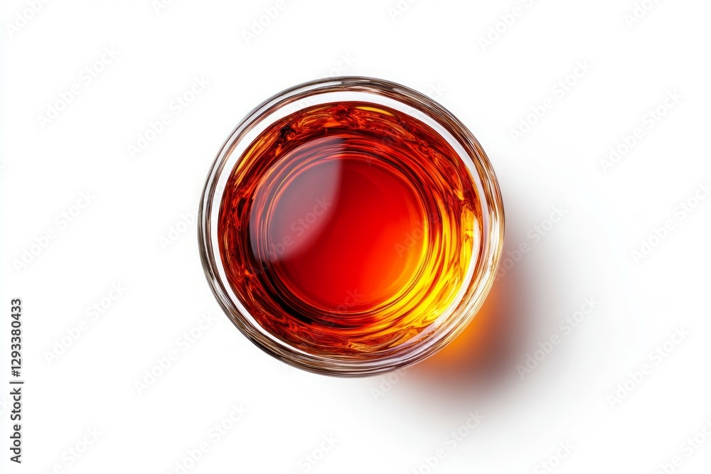 Glass of amber liquid on solid white surface. AI generated Glass of amber liquid on solid white surface. AI generated