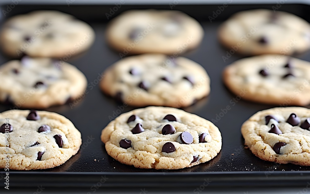 Delicious Homemade Chocolate Chip Cookies on Baking Tray Delicious Homemade Chocolate Chip Cookies on Baking Tray