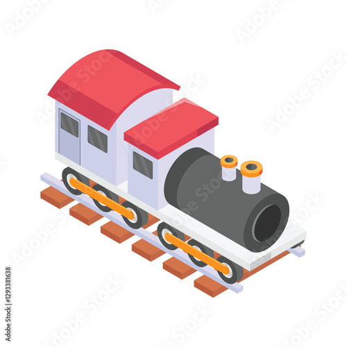 Isometric steam train icon representing old fashioned railway locomotives
