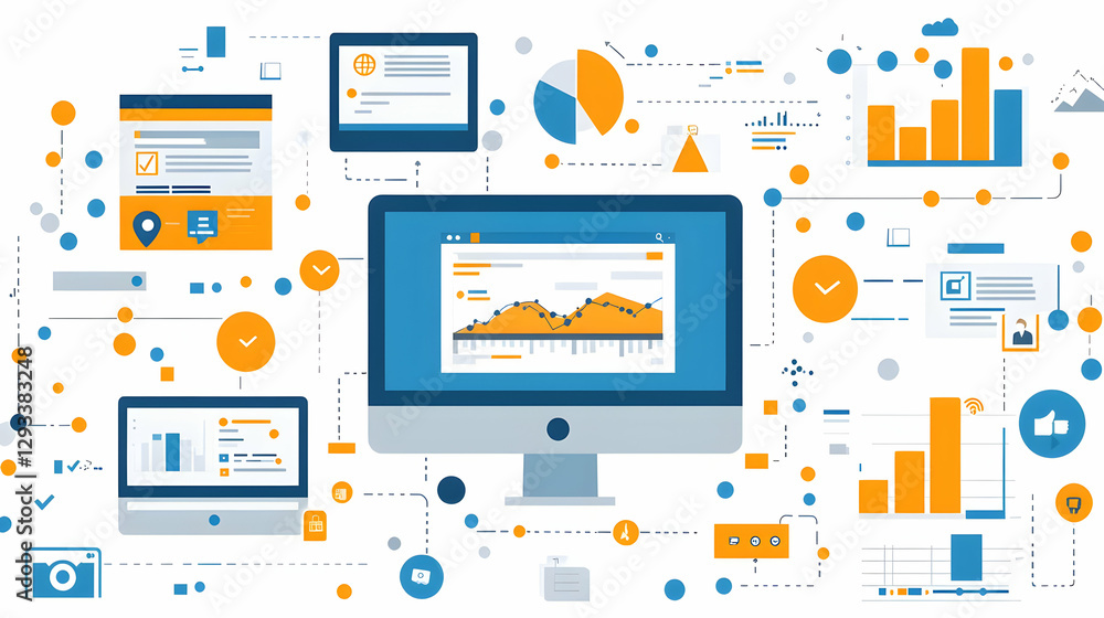 Digital Data Analysis Illustration: Charts, Graphs, and Network Digital Data Analysis Illustration: Charts, Graphs, and Network