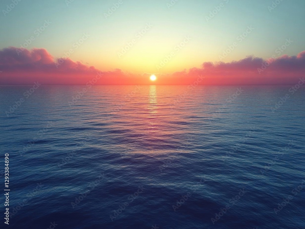 Naklejka premium Tranquil Ocean Sunset Peaceful Seascape View