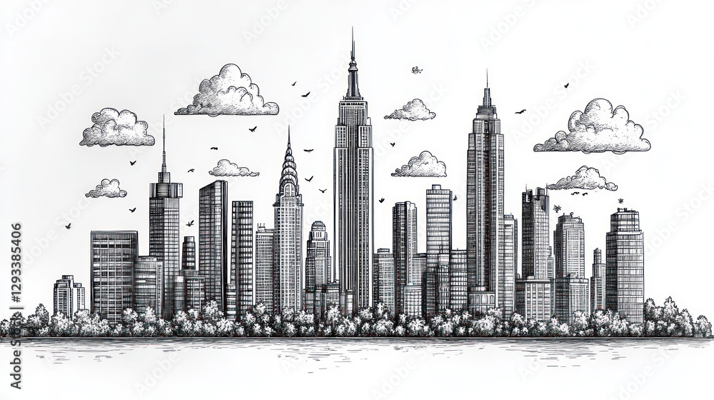 Fototapeta premium Hand Drawn NYC Skyline