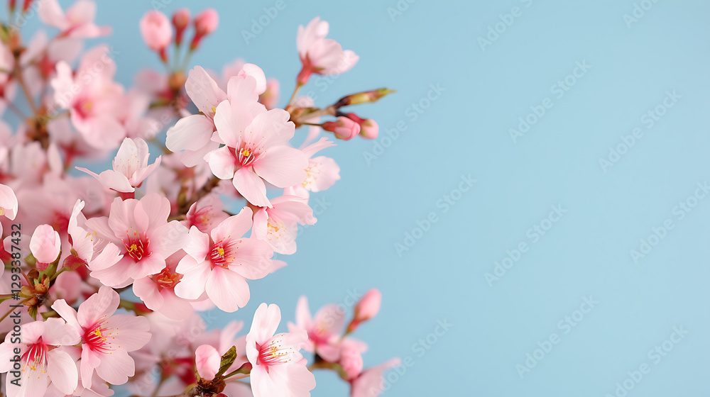 Delicate Pink Cherry Blossoms on Blue Background Delicate Pink Cherry Blossoms on Blue Background