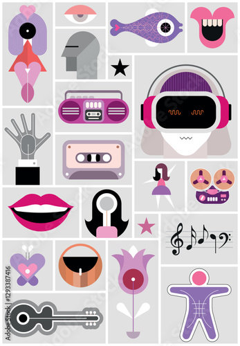Collage of different vector design elements.
