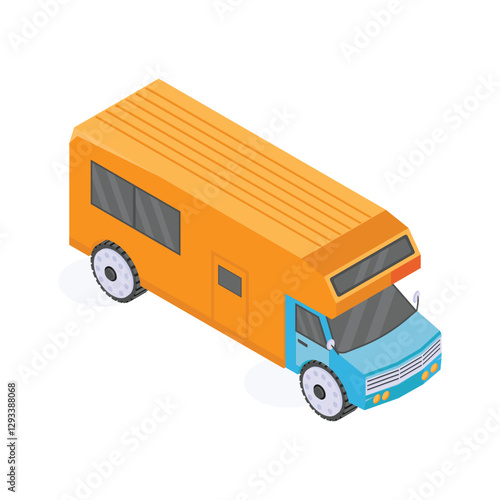 Well designed isometric icon of camper van in trendy design style