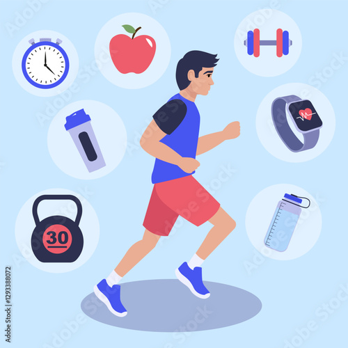 Young man running and following healthy lifestyle habits