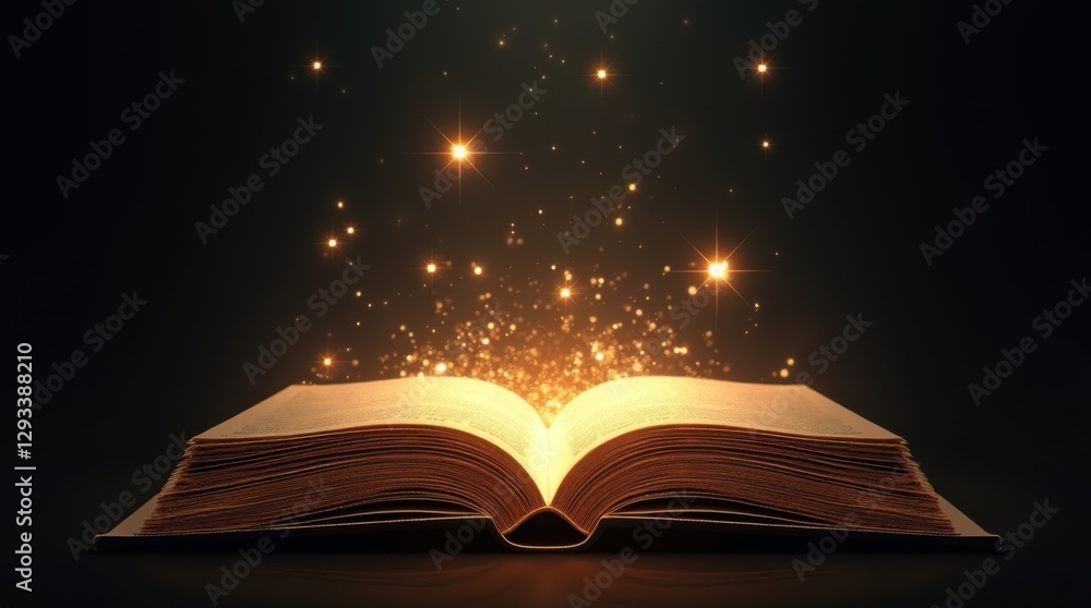 Luxurious Gold Line Art Open Book with Floating Stars Luxurious Gold Line Art Open Book with Floating Stars