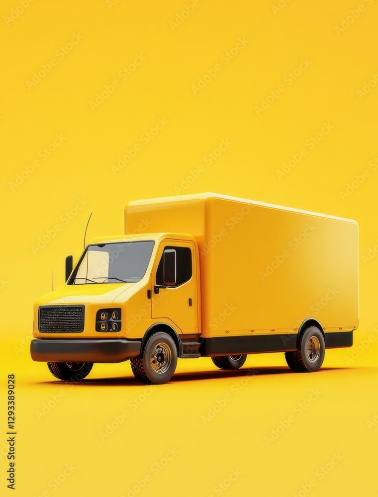 Bright yellow delivery truck set against a vibrant yellow background for creative advertising or design projects Bright yellow delivery truck set against a vibrant yellow background for creative advertising or design projects