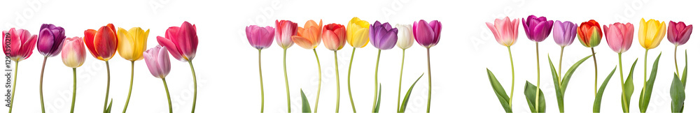 Set of Colorful tulips in bloom Set of Colorful tulips in bloom