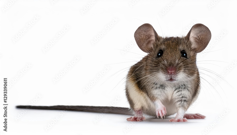 Magnified Mus Musculus A Captivating Closeup of a Plain House Mouse Displaying Curiosity and Determination, with a Raised Tail against a Neutral Background. Magnified Mus Musculus A Captivating Closeup of a Plain House Mouse Displaying Curiosity and Determination, with a Raised Tail against a Neutral Background.