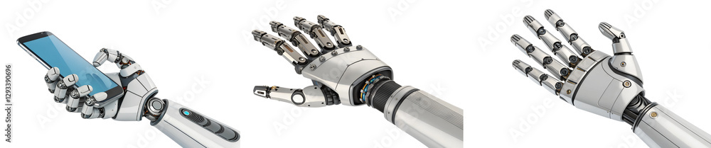 Set of Robotic hand interacting with a smartphone screen