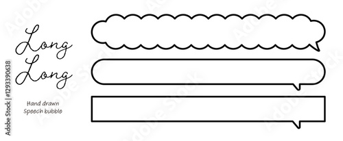 Speech bubble frame set, simple hand-drawn horizontal long speech bubbles, vector material, monochrome, white background, copy space