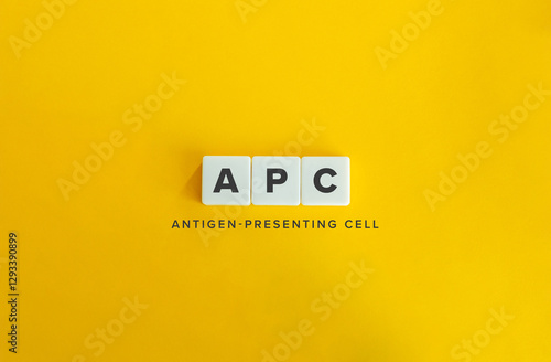 Antigen-Presenting Cell, APC. Block Letter Tiles on Flat Background. Minimalist Aesthetics. photo