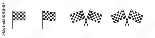 set of four checkered racing flag icons, useful for sport and race themes.