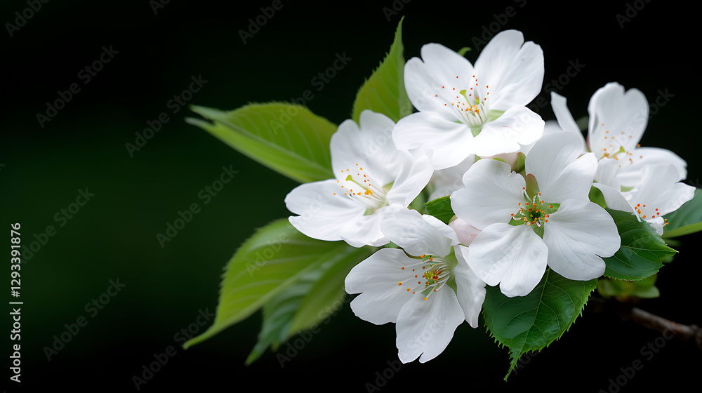 Obraz premium Delicate White Blossoms Dark Background Spring Flowers
