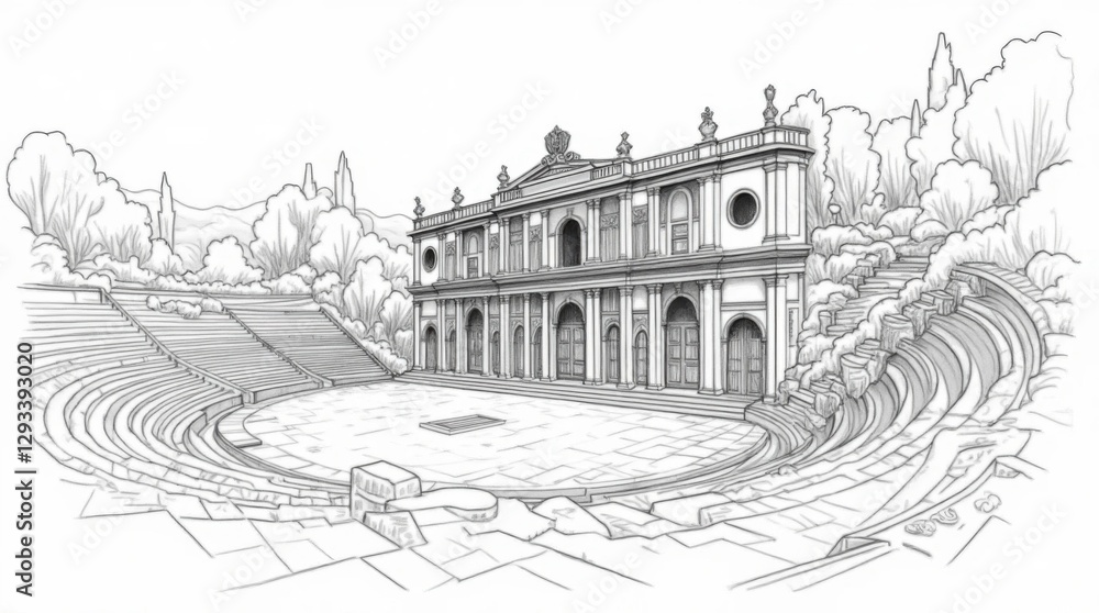 Obraz premium Aspendos Theatre Line Drawing
