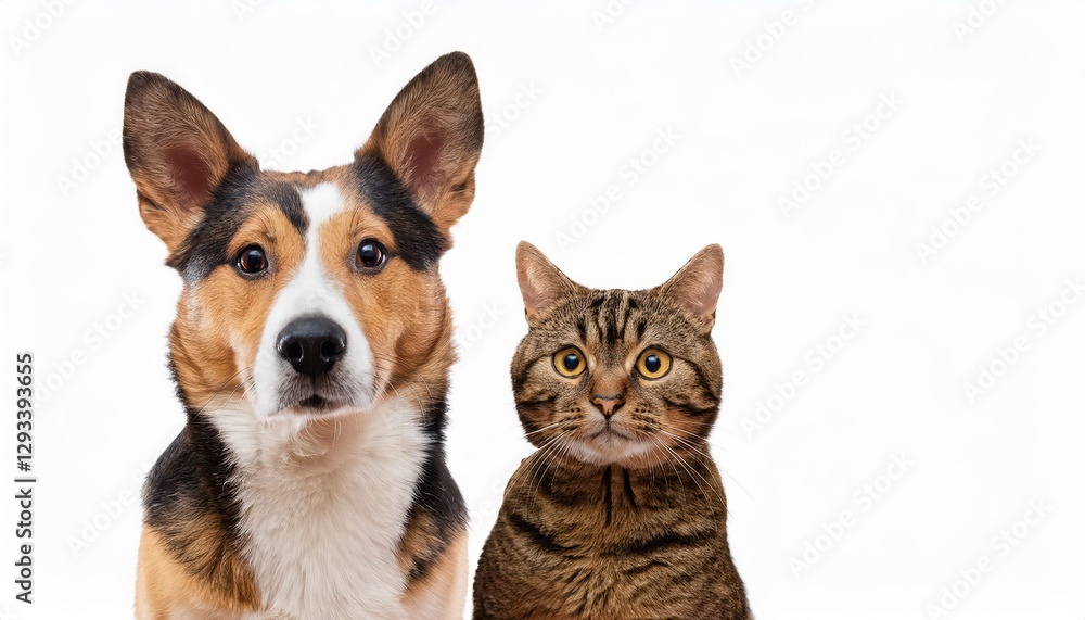 Adorable duo A captivating closeup of a playful dog and feline, standing side by side in an artistic cutout, against a vibrant backdrop, showcasing the endearing bond between mans best friend Adorable duo A captivating closeup of a playful dog and feline, standing side by side in an artistic cutout, against a vibrant backdrop, showcasing the endearing bond between mans best friend