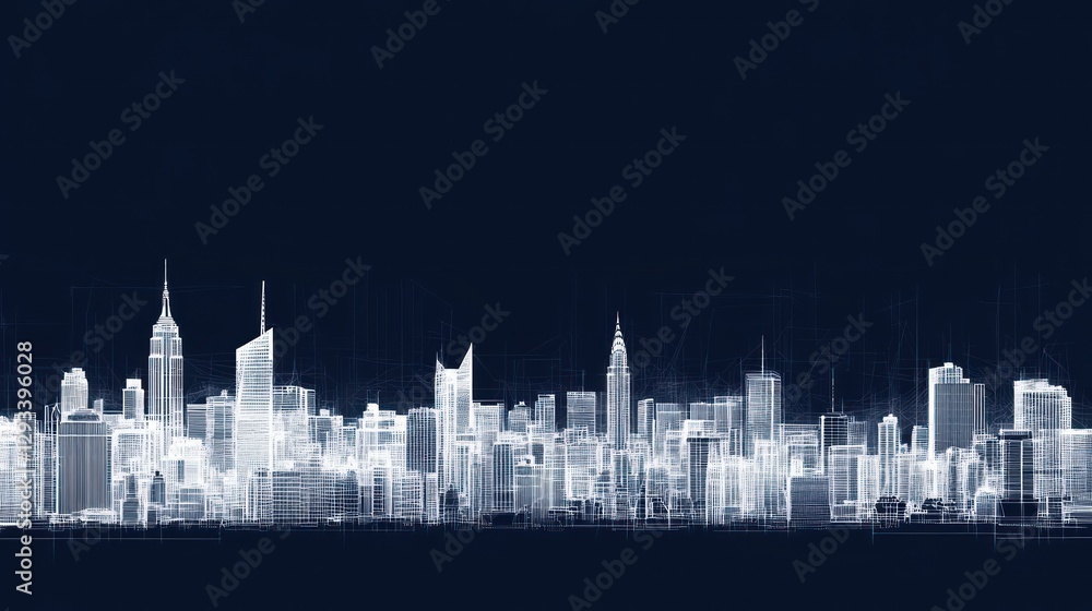 Obraz premium Wireframe city skyline, night, urban development, future