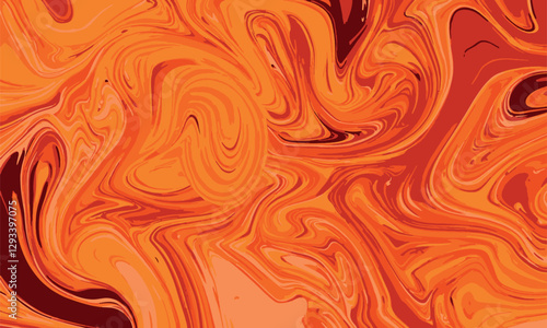 Orange liquid background. Beautiful abstraction of liquid paints in slow blending flow mixing together gently. Creative abstract mixed white color painting with marble liquid effect panorama.