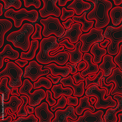 Carte topologique rouge, arrière plan design et moderne, terrain escarpé en relief, vecteur