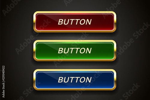 Light button, frame label, event bar casino, gold buttons with color. Vector illustration