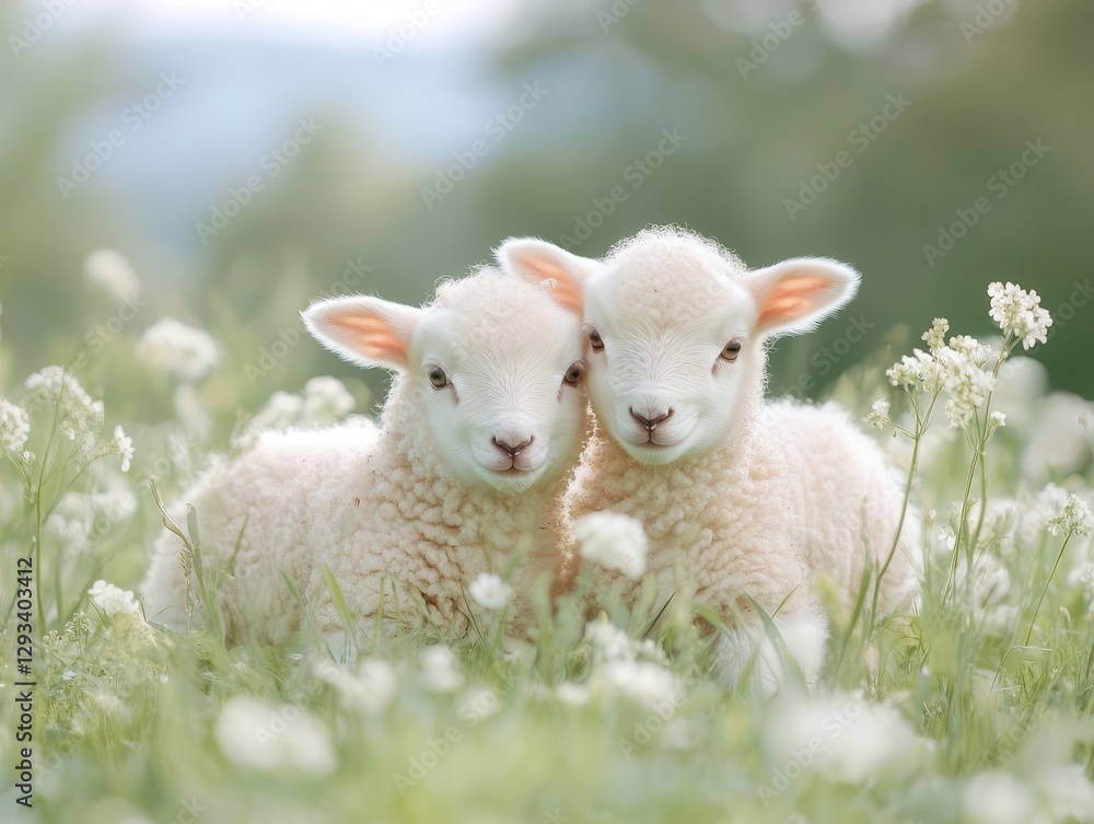 Baby lambs are playing happily in a lush, rain-soaked field. Baby lambs are playing happily in a lush, rain-soaked field.