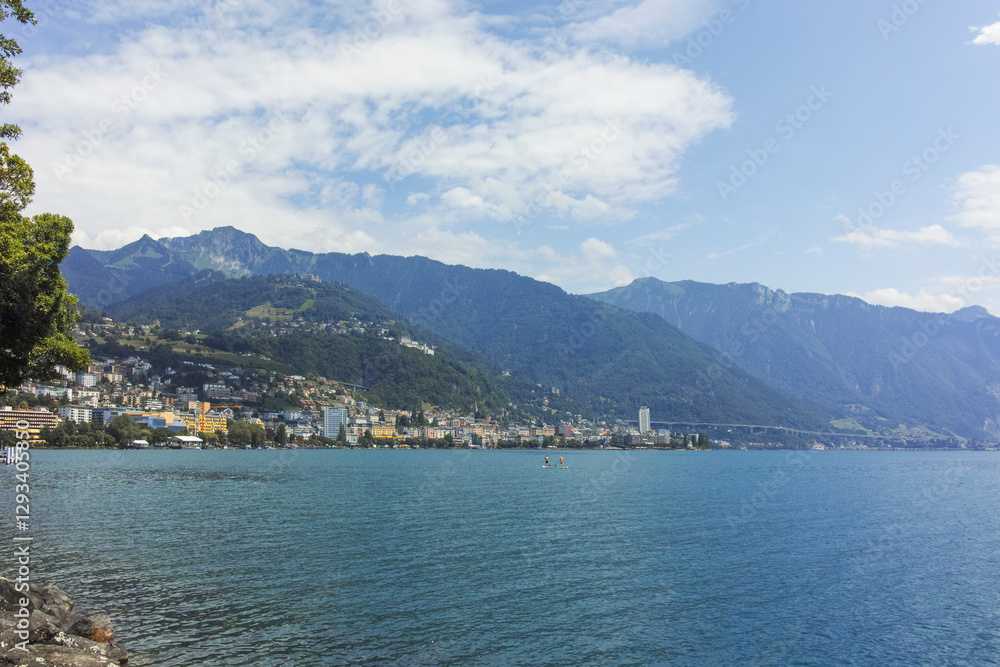Fototapeta premium Panorama of town of Montreux, Canton of Vaud, Switzerland