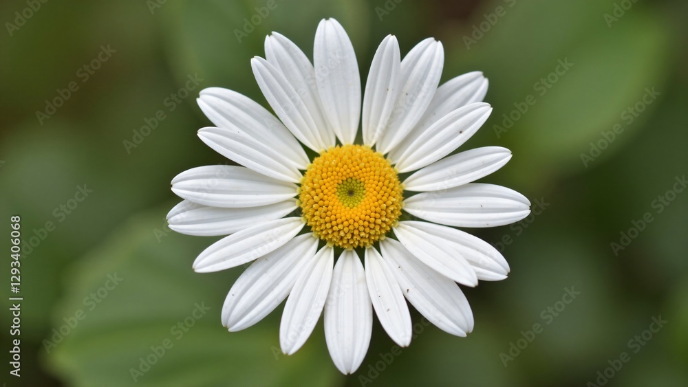 Close-up of a Single White Daisy Flower with Yellow Center Against a Soft Green Background Close-up of a Single White Daisy Flower with Yellow Center Against a Soft Green Background