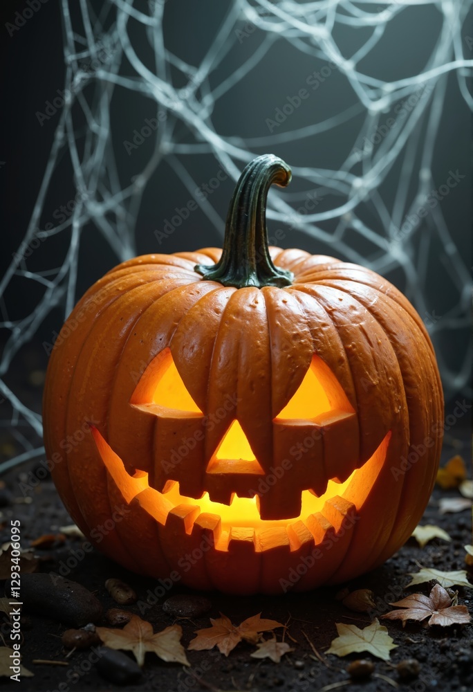 Halloween pumpkin with a spooky background and a few cobwebs Halloween pumpkin with a spooky background and a few cobwebs