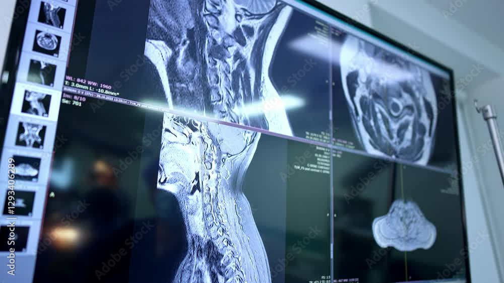 MRI scans of spine and brain. MRI scans show spinal and brain ...