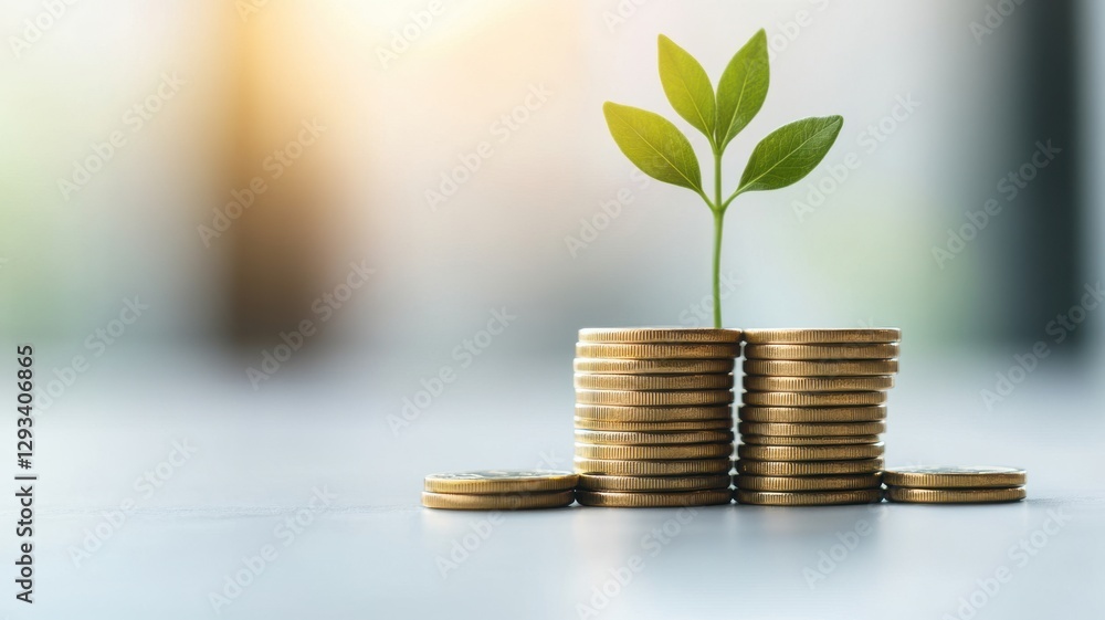 Sustainable investment growth concept with stacked coins and plant. Net zero and carbon neutral concept Sustainable investment growth concept with stacked coins and plant. Net zero and carbon neutral concept
