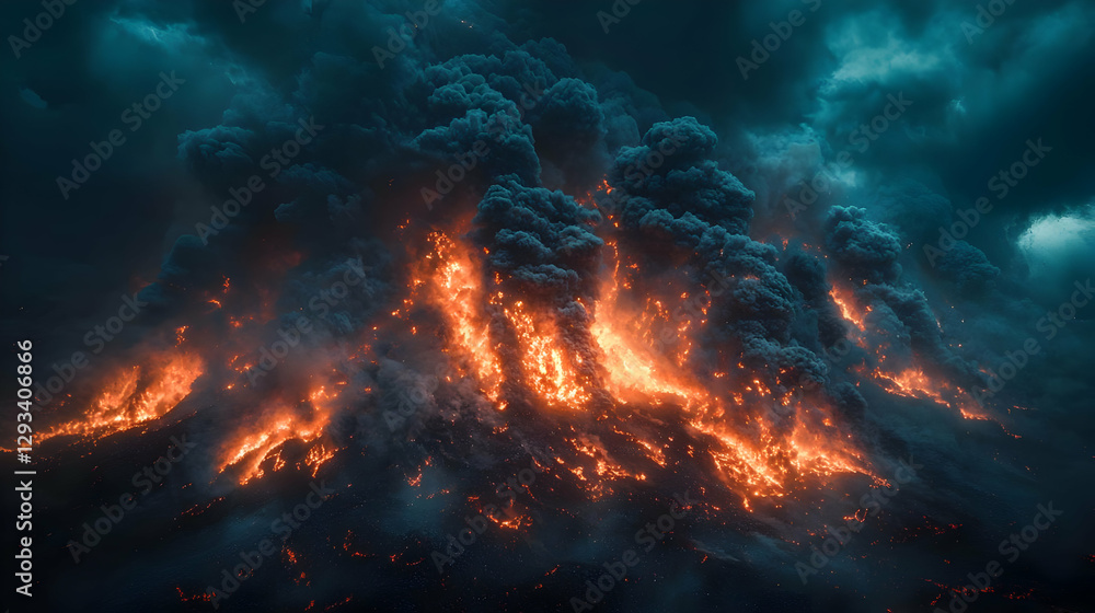 Fiery Volcanic Eruption Illustration Fiery Volcanic Eruption Illustration