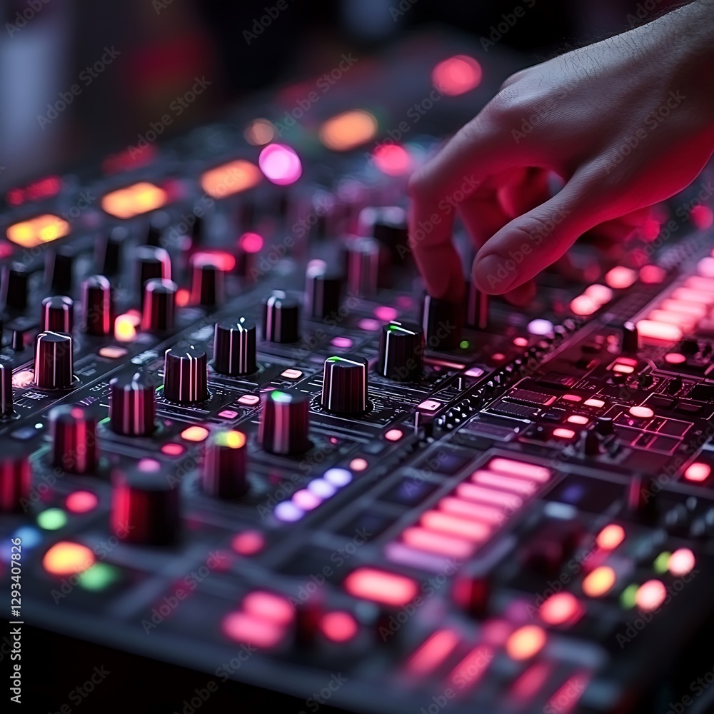DJ mixing music at night club DJ mixing music at night club