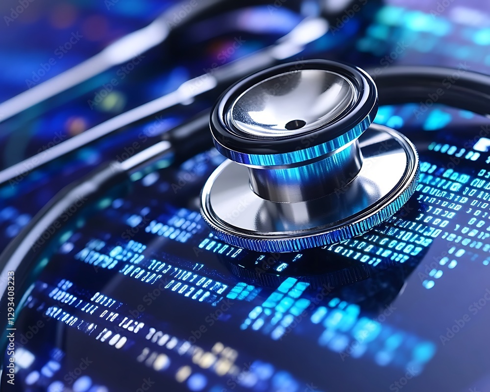 Digital Stethoscope on Tech Background Digital Stethoscope on Tech Background