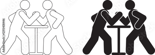 outline silhouette arm wrestling icon set